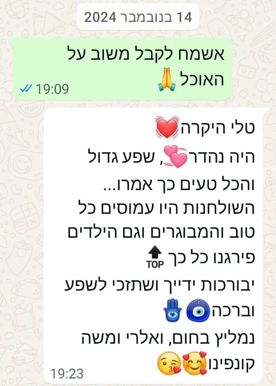 הודעת תודה מואלרי: היה נהדר, שפע גדול והכל טעים